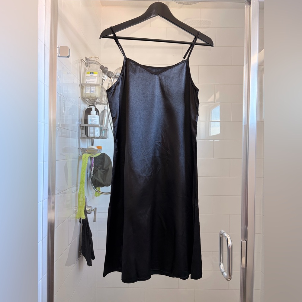 Satin Slip Dress - Black
